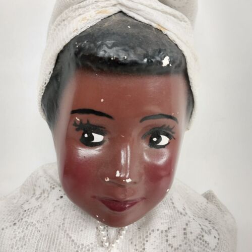 Black Chalkware Bust Bride Doll Hand Made Stuffed Body Lace Dress 28"