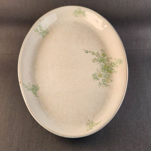 Anchor Pottery Serving Platter Trenton New Jersey JEN Green Floral 14.5" Long