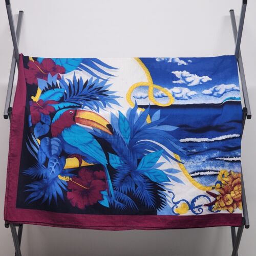Multicolor Tropical Scene Linen Tablecloth 60 x 44 inches Vintage Lightly Used
