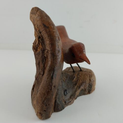 Wren Bird on Branch Signed Bryan Whaley Hand Carved Folk Art Sculpture 4.5"