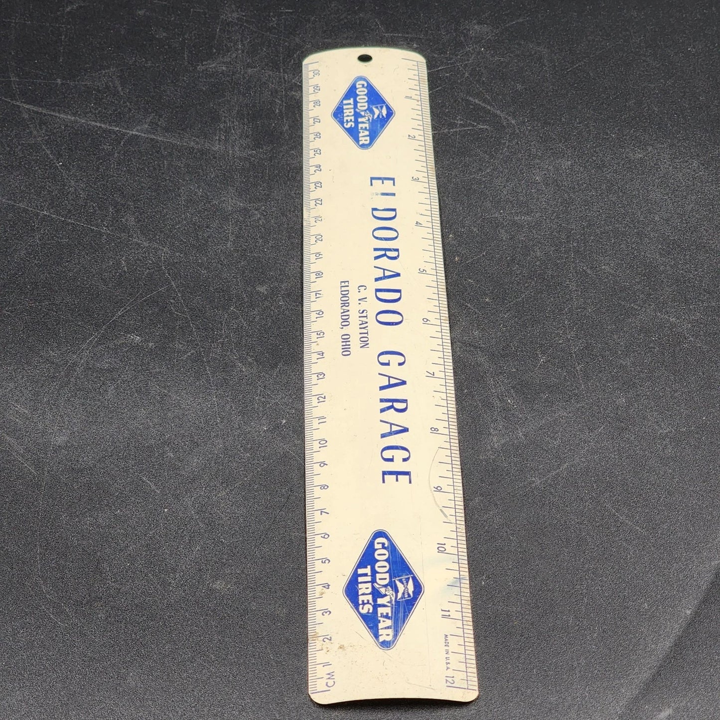 Goodyear Tires 12" Metal Ruler Eldorado Garage Eldorado Ohio Vintage 2" Wide