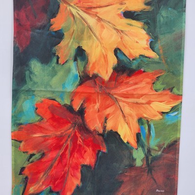 Autumn Maple Leaves Decorative Garden Flag Banner Art Hand Painted Motif 12"x18"