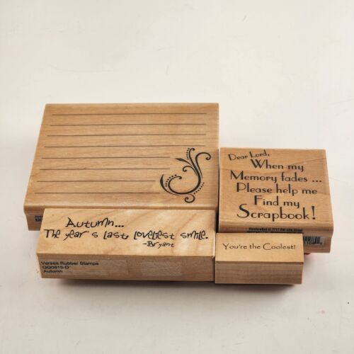 Lot of 4 Verses and Blank Music Sheet Rubber Stamps Vintage Wood Mounted