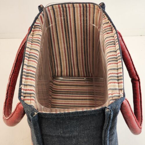 2007 Boyds Bear Club Collection Denim Tote Bag Plastic Insert Striped Lining 7"H