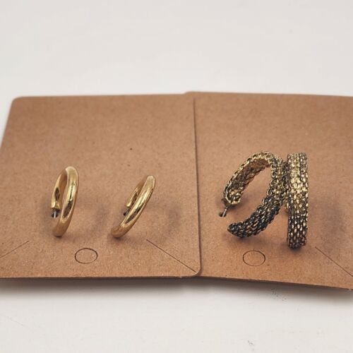 Gold Tone Hoop Earrings Lot 2 Pairs Rope Chain & Shiny Round Butterfly Closure