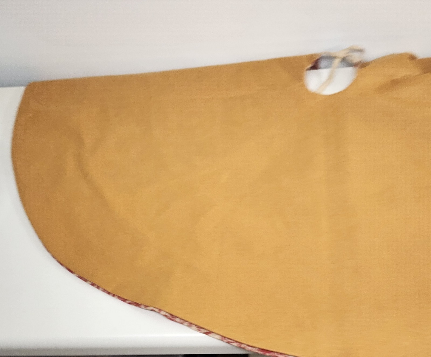 Tree Skirt Merry Christmas Red and Cream Patterned Burlap Red Piping Large 48"