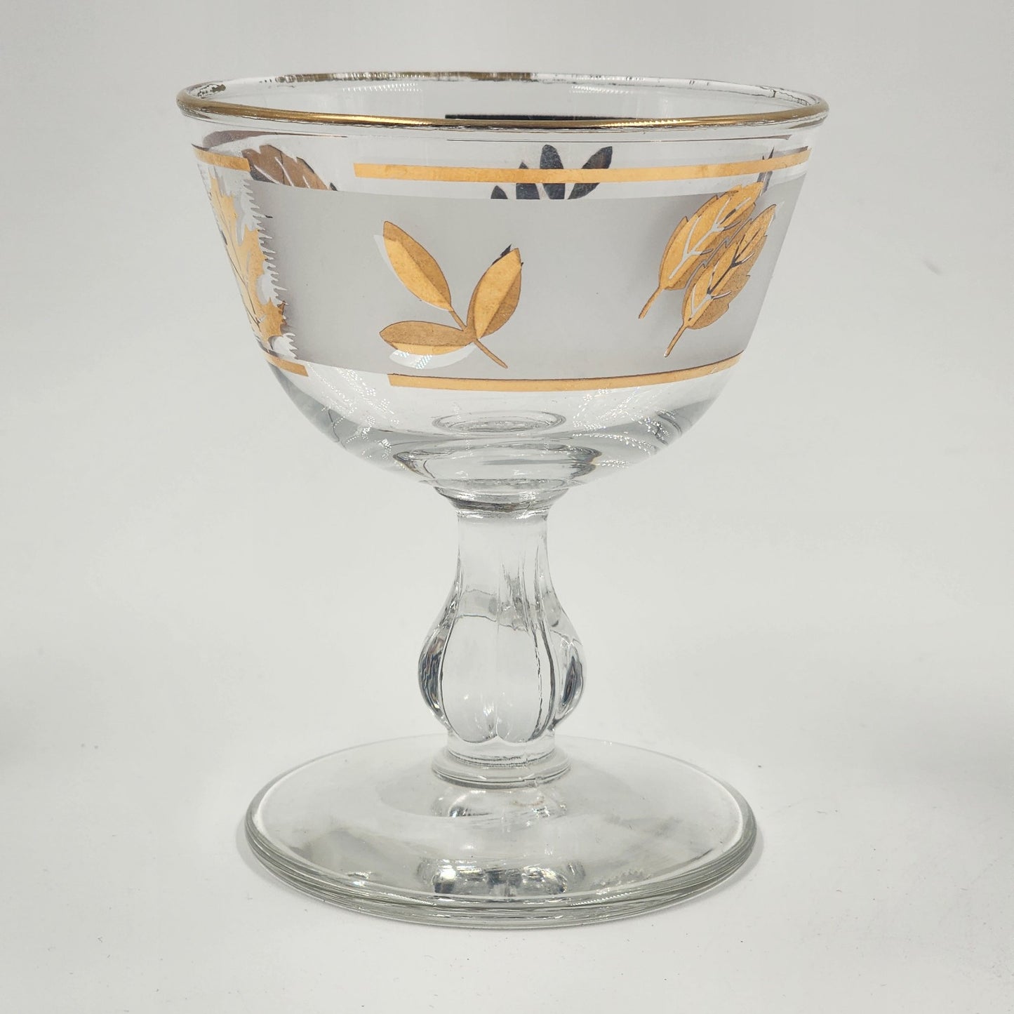 6 Libbey Stemmed Wine Glasses Gold Leaf Goblets Mid Century Modern 4.5"h