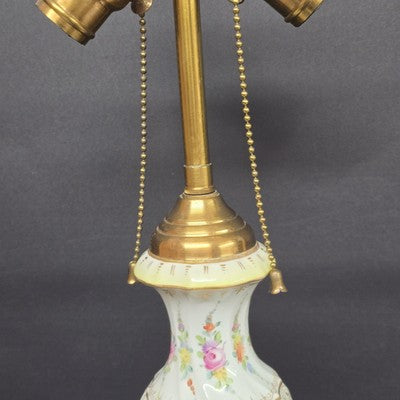 Luxurious Porcelain Floral 26" Table Lamp Carl Thieme Dresden DE 1890 Antique