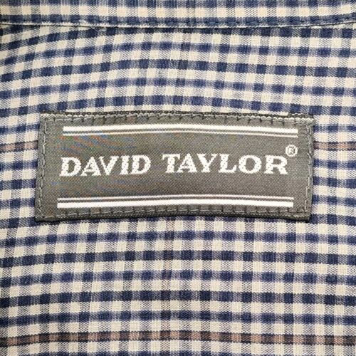 David Taylor Men’s Long Sleeve Navy Blue And White Plaid Button Down Shirt