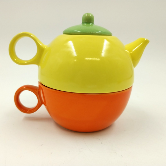 Old Amsterdam Multicolor Porcelain Teapot & Mug Stacking Set 4.5"x4" Vintage