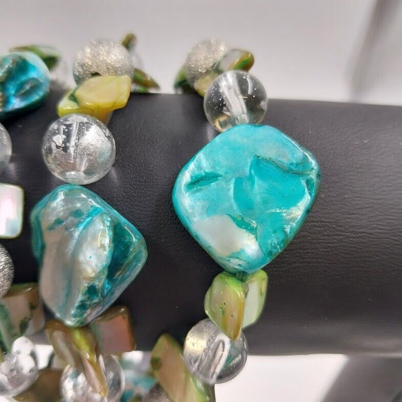 Catherines Silver Tone with Blue Teal Multilayer Charm Bohemian Bracelet 8"