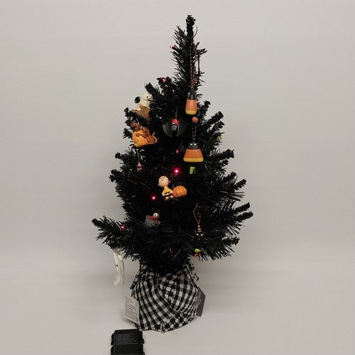 24 Inch Lighted Halloween Tree w 11 Hanging Ornaments Orange Lights Ghost Witch