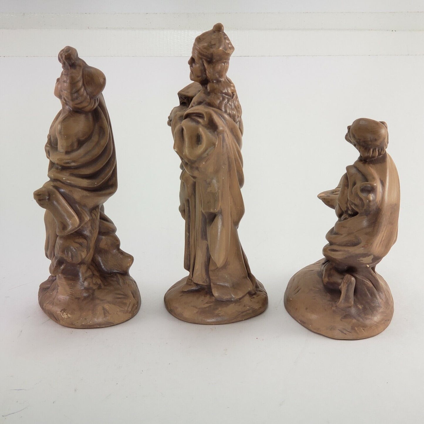 3 Atlantic Mold Ceramic Nativity Figurines Brown Glaze Wisemen & Beggar