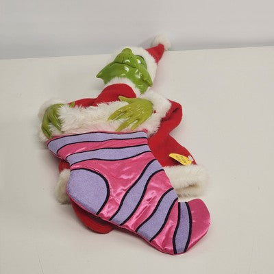 Dr Seuss Grinch Musical Pink Stocking Sock Puppet Vtg 2000