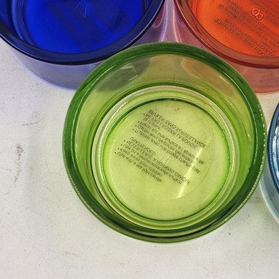 Set of 5 Pottery Barn Colored Glass Tealight Candle Holders in Original Box