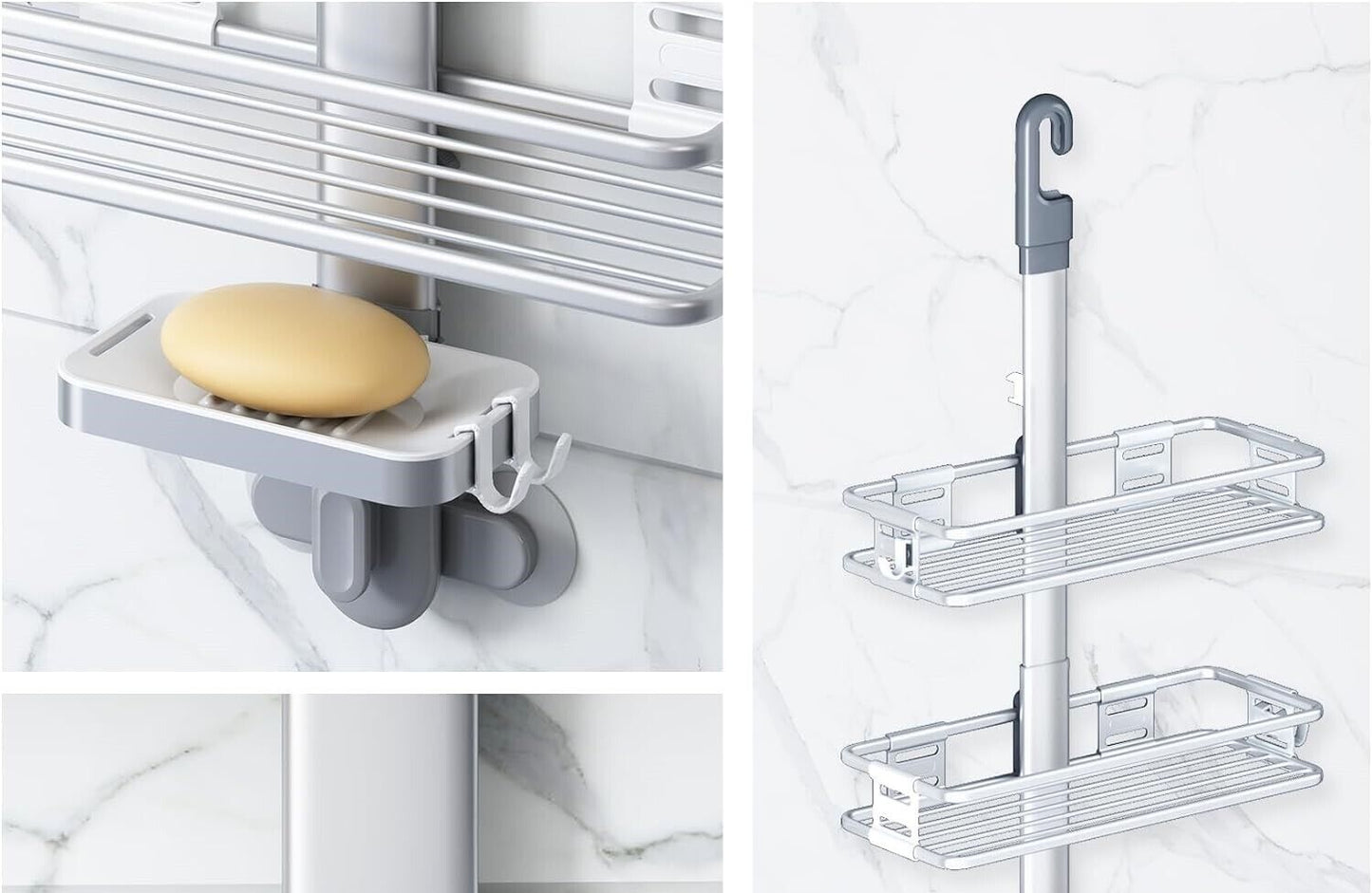 Shower Caddy Hook Over Shower Head 3 Tier Large Capacity Aluminum Bathroom NEW