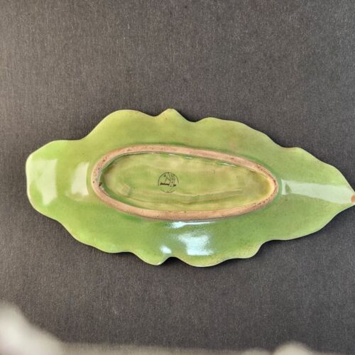Green Leaf Trinket Nut or Candy Dish 9" Long by 4.5" Wide Crazed Made in Japan