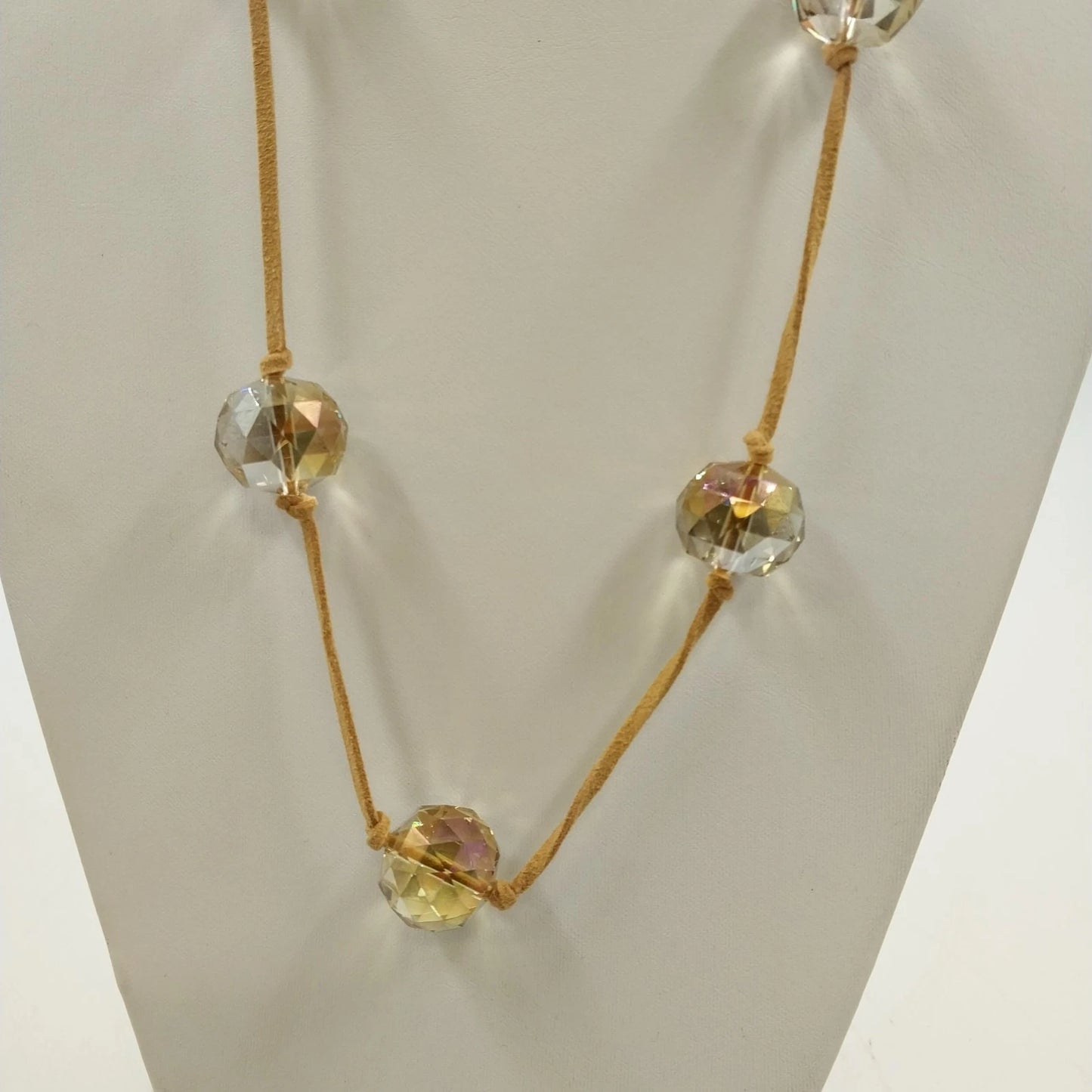 3 Beaded Necklaces Multicolor Seed Bead Suede Cord Amber Pendant