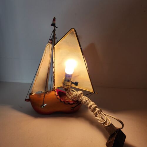 Sailing Wooden Shoe Night Light Clog Windmill Image on the Sail Holland Vintage