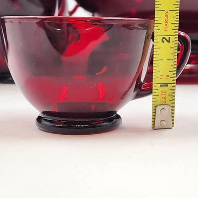 Royal Ruby Red Glass Punch Bowl 23 Cups and Stand Set by Anchor Hocking