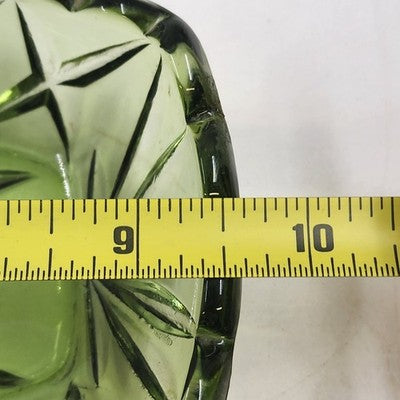 Hazel Atlas Oblong Relish Dish Green Glass Prescut Star & Scallop Edge 9.5"x4.5"