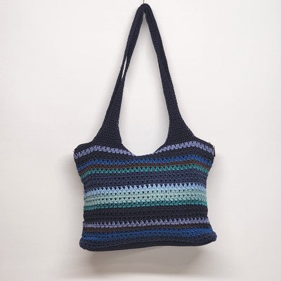 The Sak Blue Teal Atlantis Striped Crochet Shoulder Bag Boho 13x16