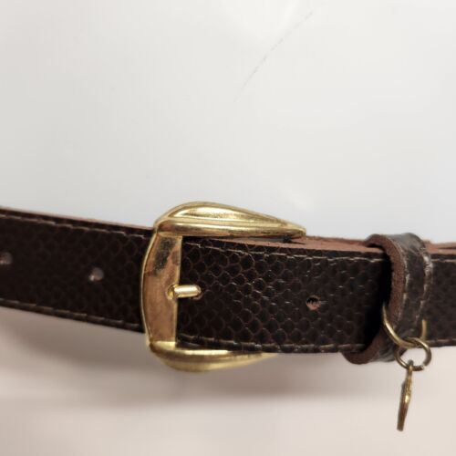 Woman's Size 03 Brown Belt With Snakeskin Pattern And a Gold Plated Buckle 35"