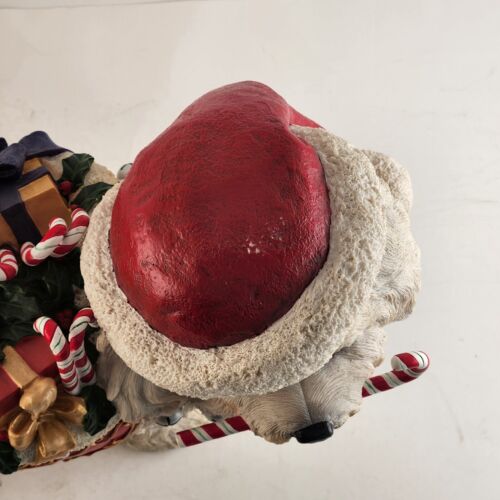 White and Red Danbury Mint Christmas Bichon Frise Large Santa Dog Figurine