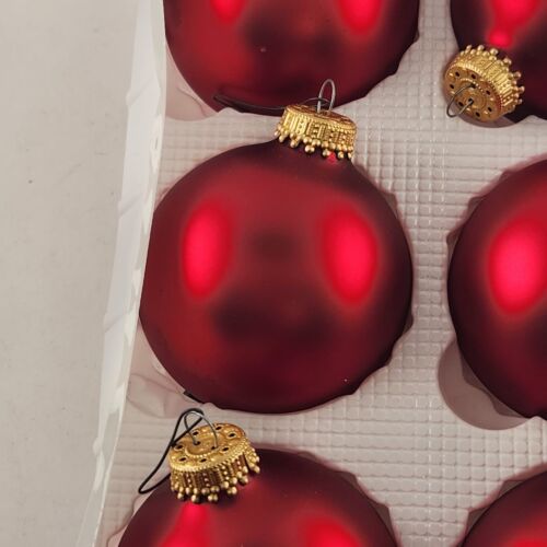 Krebs Glass Christmas Ornaments Red Satin Pearl 6 Pk Vintage Boxed Crown Top 2½"