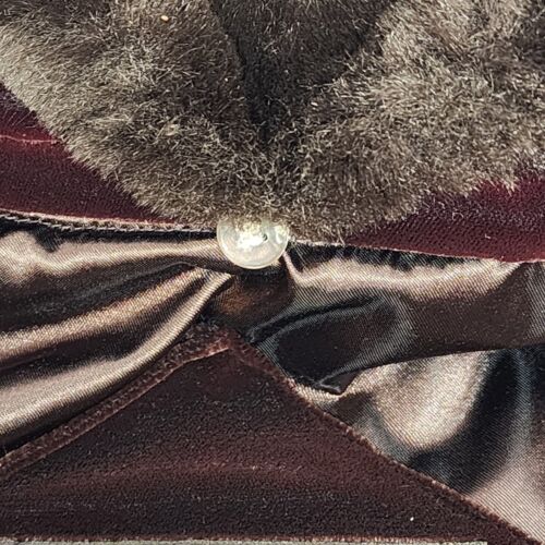 East West Quilted Women's Dark Red Velour Coat Black Faux Fur Collar Med Petite