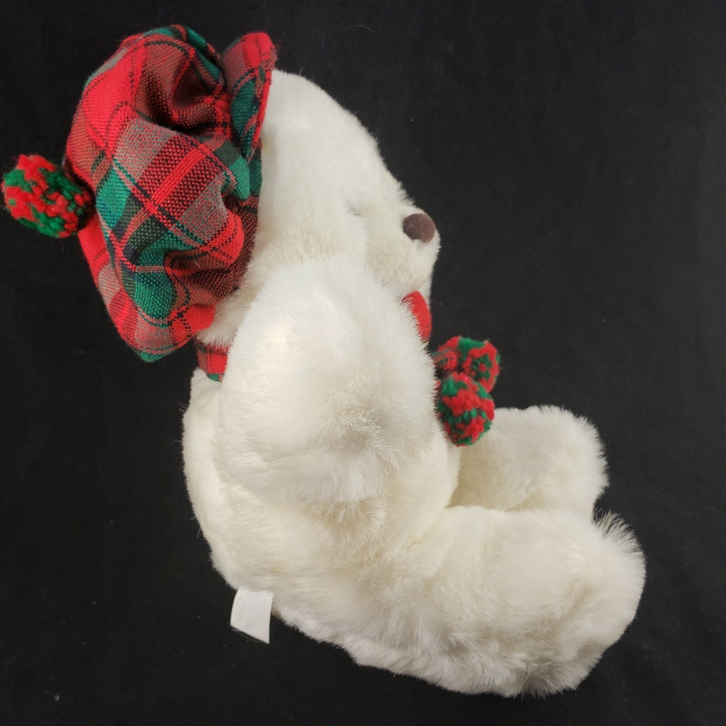 White Bear Plush 13" Red Green Plaid Hat & Scarf Stuffed Animal Button Eyes Nose
