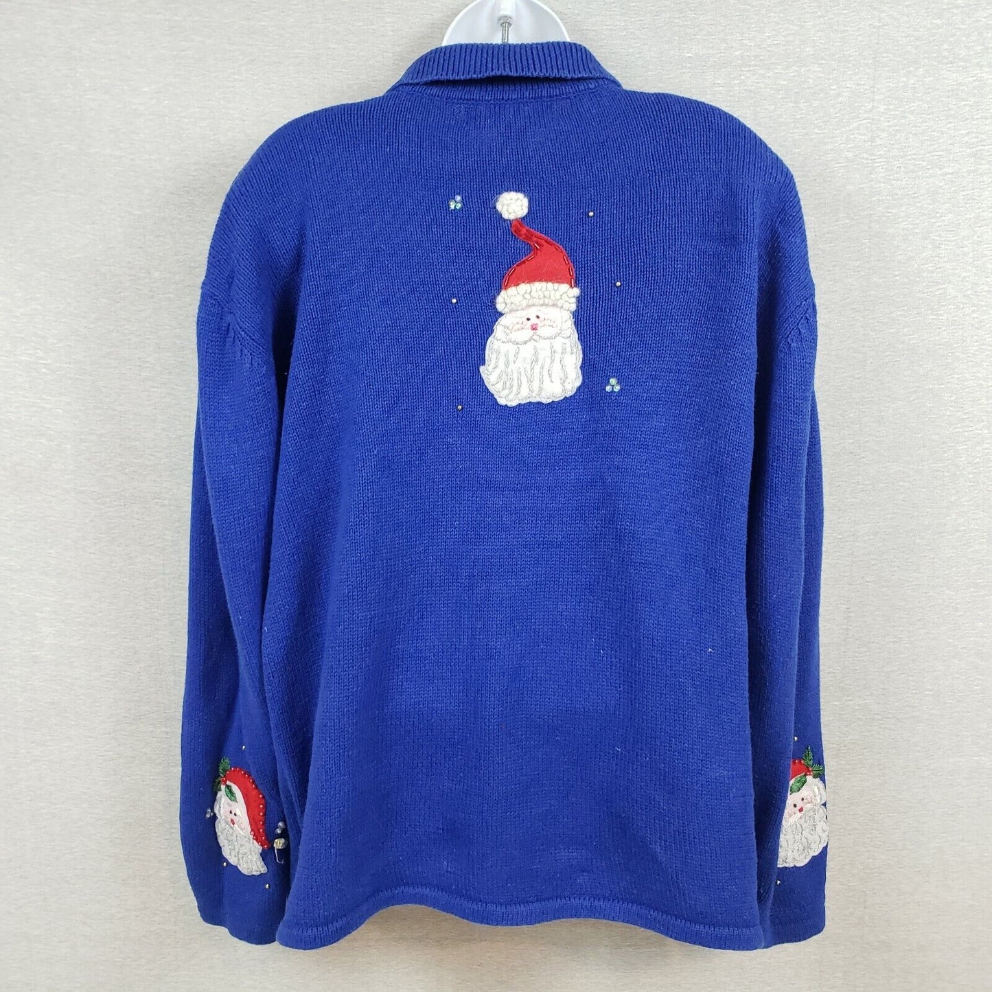 2004 Heirloom Collectibles 1XL Christmas Sweater Santa Claus Blue Zip Cardigan