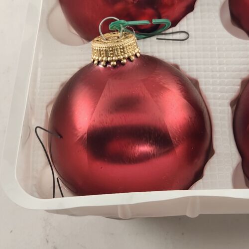 Christmas By Krebs Glass Ornaments 6 pk Red Crimson Jewel Vintage Crown Top 2.5"