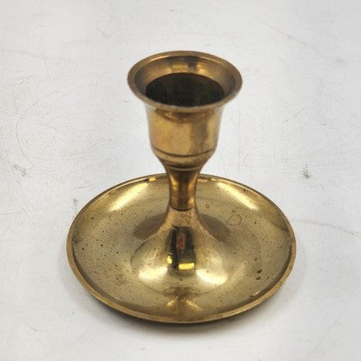 Solid Brass Gold Tone Candlestick Candle Hlder 2.5" x 3" Made in India Vintage