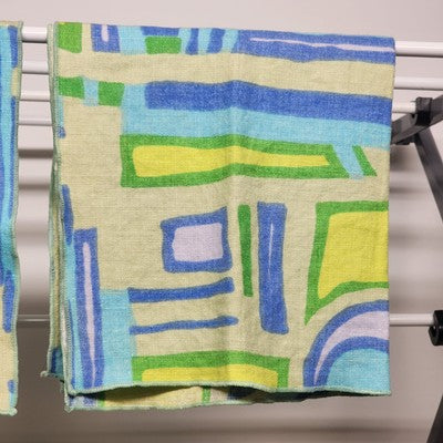 Set of 4 Dinner Napkins Cloth in Blue Green Abstract Geometric Pattern 16.5"long