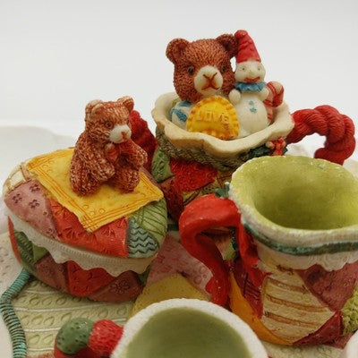 Popular Imports Mini Tea Set Bear Snowman Quilt 5.5" Resin Decor