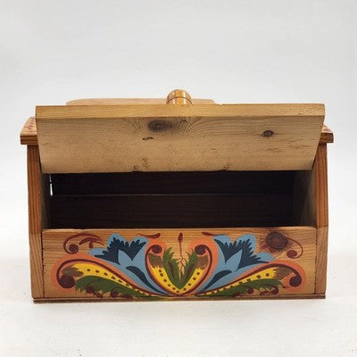 Toleware Wood Box Storage Shoe Shine Norwegian Rosemaling Hand Painted Folk Art