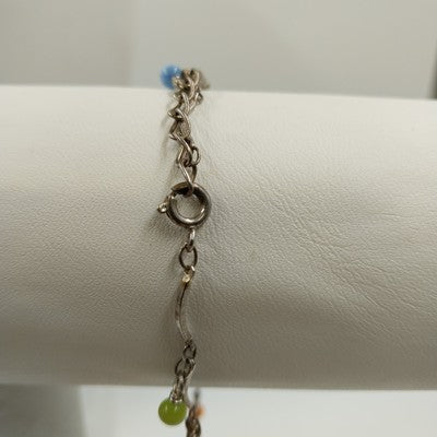 Gold Tone Chain Ankle Bracelet w/ Frosted Multicolor Beads