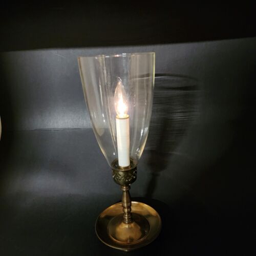 Brass Pedestal Candlestick Holder Wide Base Glass Globe Battery Candle 13½" Tall
