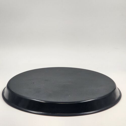 Hard Plastic Round Tray 13” Color Floral Cart Japan Black with Orange Trim Vtg