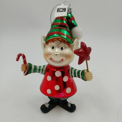 Christmas Pixie Elf Glass Ornament by Living Quarters 5.5" x 4" Holiday Decor