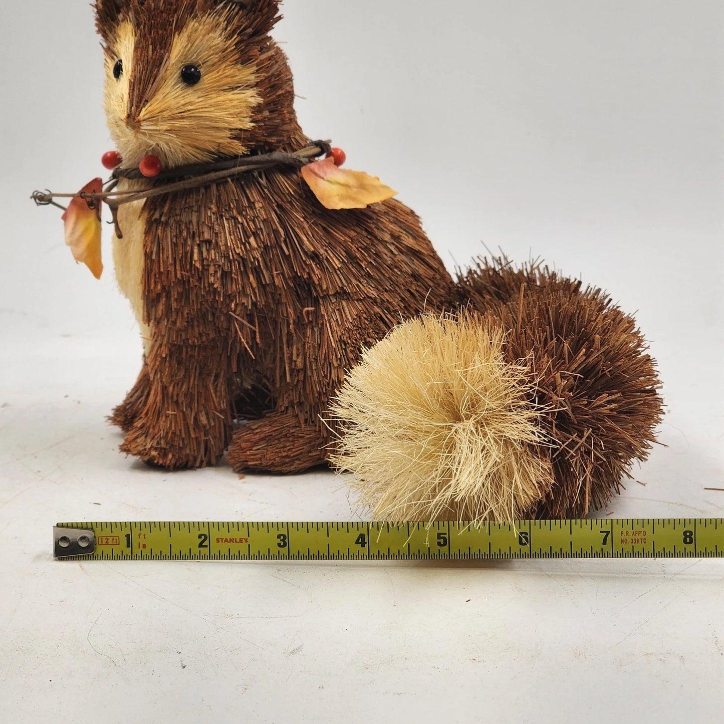Seated Straw Fox Figurine Large Tail Rustic Natural Decor Fall Woodland 7.5"