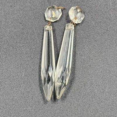 2 Icicle Spear Crystal Faceted Glass Prisms 2.8" w Octagon Accent Wire Connector