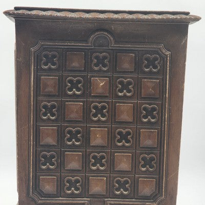 Vintage Faux Carved Wood Plastic Waste Basket Trash Can 14.75" MCM