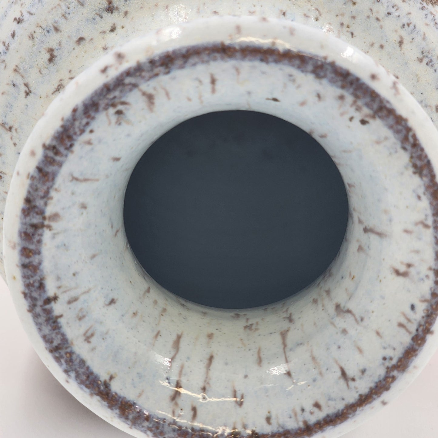 Hand Made Studio Pottery Vase 8.5"h Brown Ringed Clay Glazed Upper and Inside