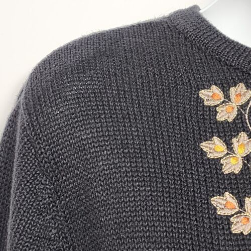 Bechamel Petites Cardigan Women's Sweater Size M Black Embroidered Floral Design