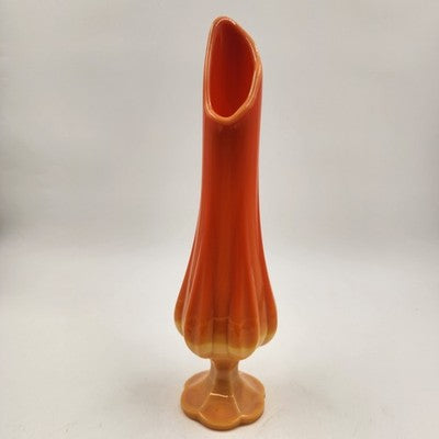 Swung Glass Vase Orange Bittersweet Footed Pedestal 13" L E Smith Glass MCM