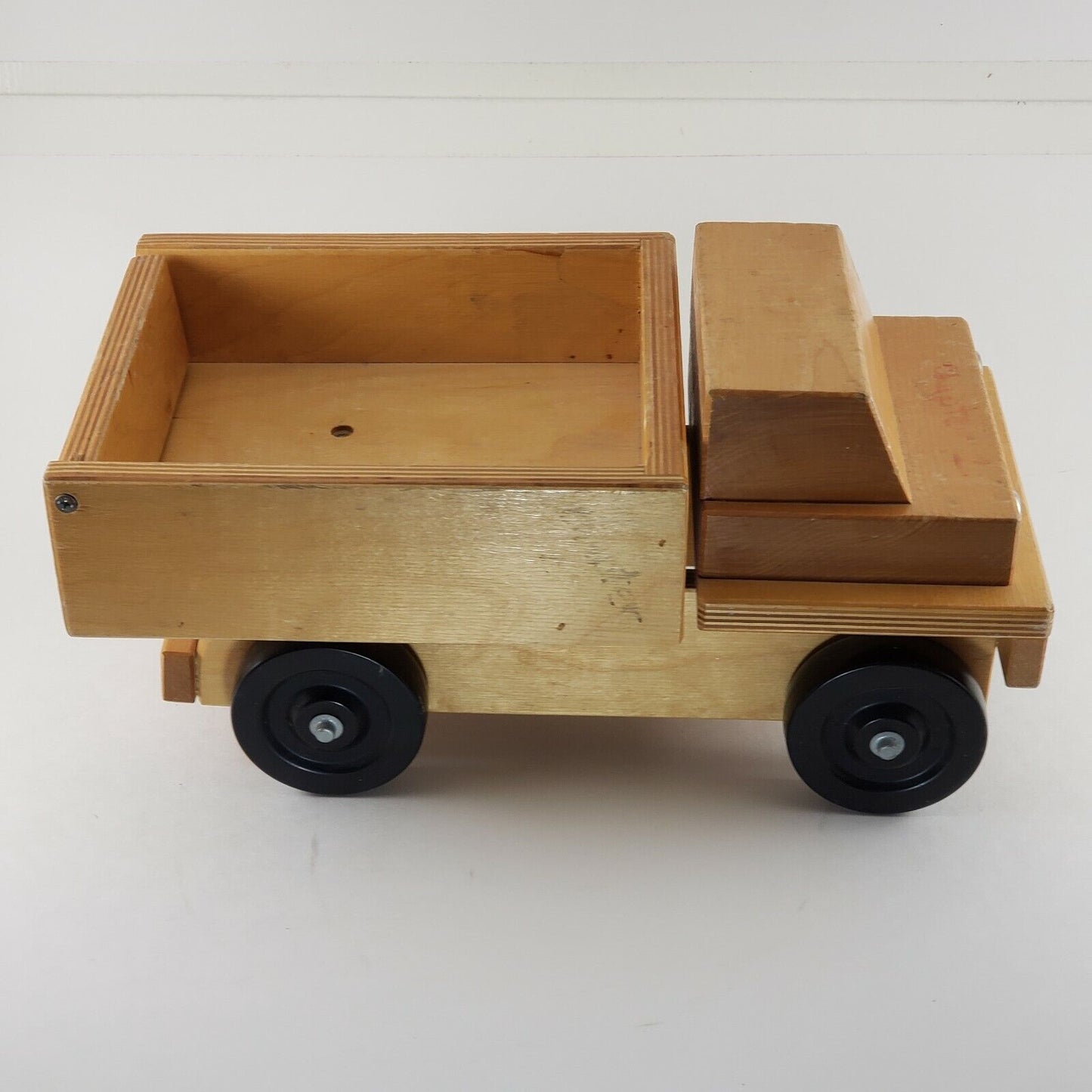 Handmade Toy Wooden Dump Truck 14" Long 3" Wheels Tailgate Swings Maple
