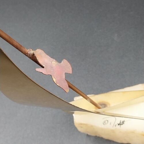 Brass Sailboat Mounted On Onyx Stone Signed John DeMott Single Sail Seagull Vtg