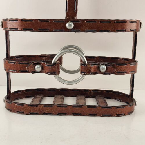 2 Bottle Wine Carrier Horse Bit Bridle Design Brown Painted Welded Metal 9.5x14"